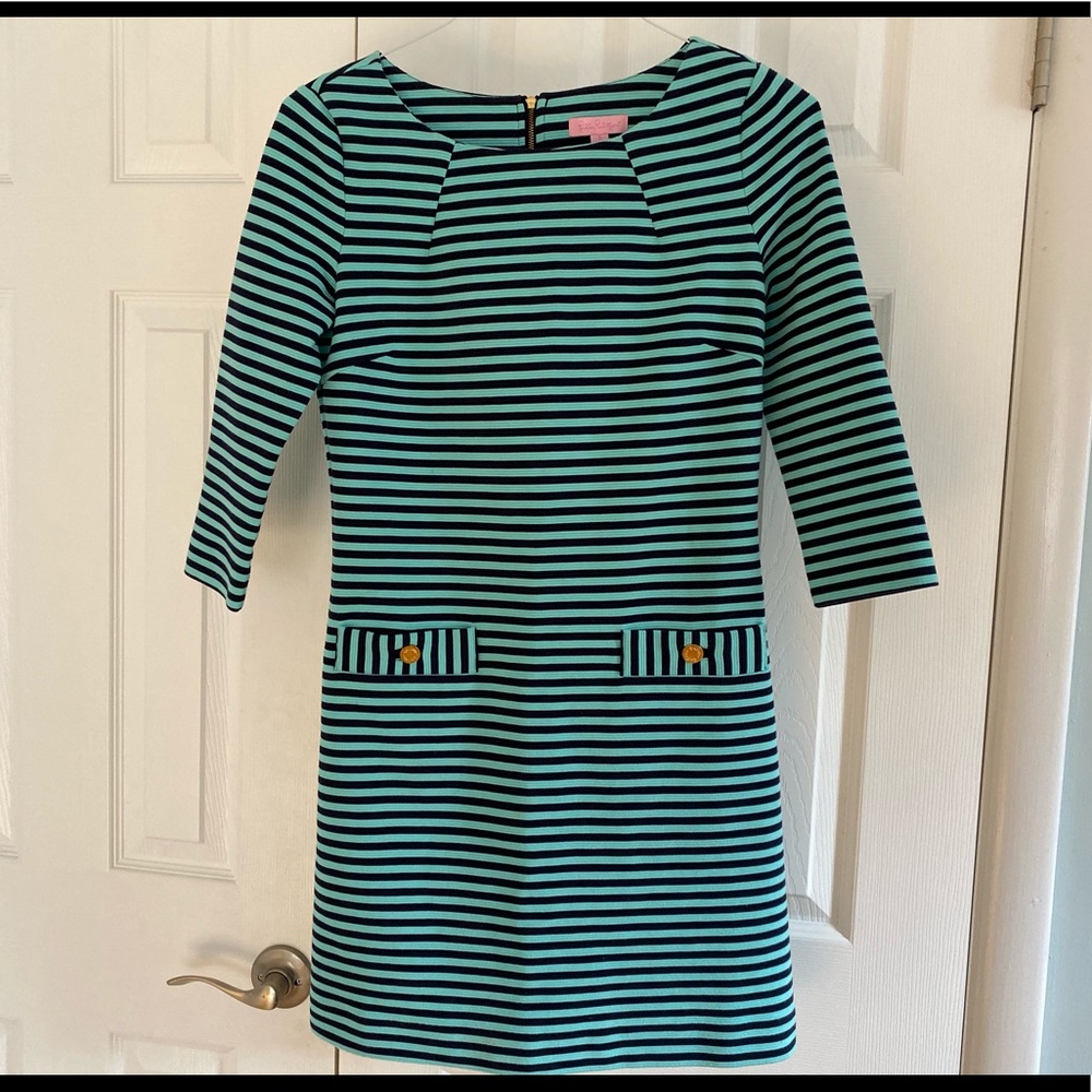 Lilly Pulizer Charlene Dress Striped Aqua & Navy